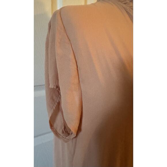 RO & DE Peach Hi Lo Ruffle Drawstring Neck Silky Polyester Top Size L - Picture 5 of 9